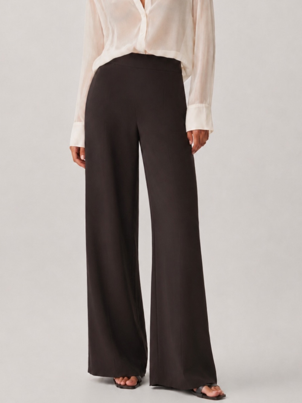 Max Mara Dark Chocolate Brown Wide-Leg Fluid Trousers Pants